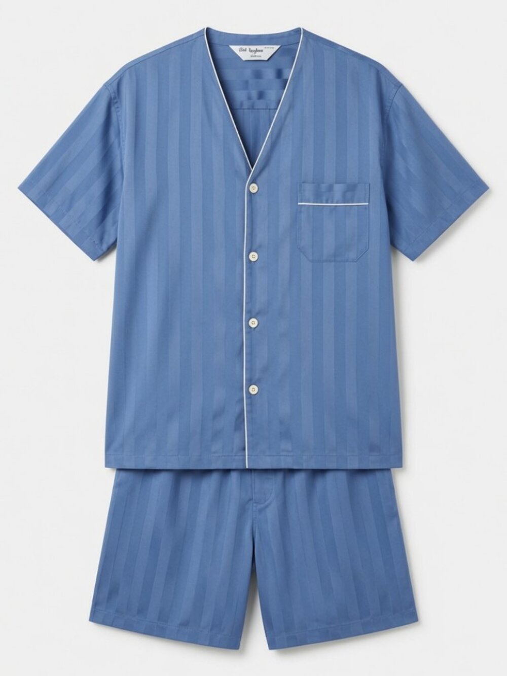 Neiman Marcus by Bonsoir Men Blue Tonal Stripe Cotton pajama Short Set